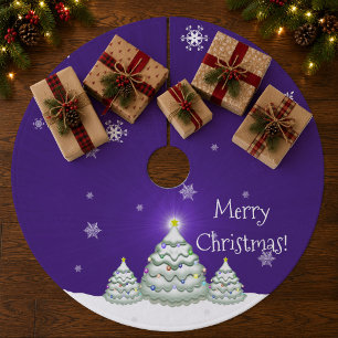 Purple Snowy Christmas Tree Holiday Tree Skirt