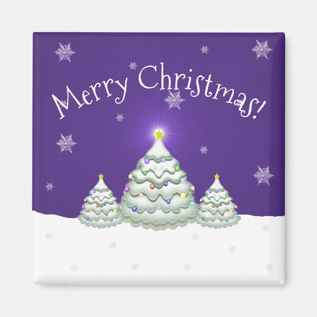 Purple Snowy Christmas Tree Magnet (Front)
