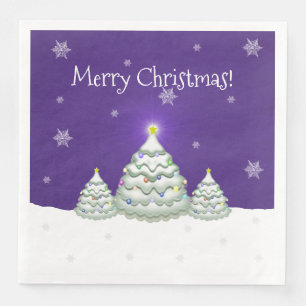 Purple Snowy Christmas Tree Paper Napkin