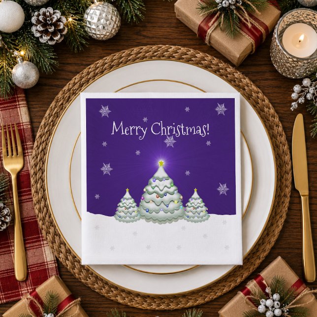 Purple Snowy Christmas Tree Paper Napkin (Purple Snowy Christmas Tree Paper Napkins)