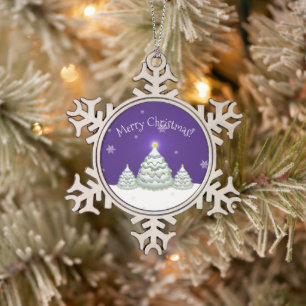 Purple Snowy Christmas Tree Snowflake Ornament