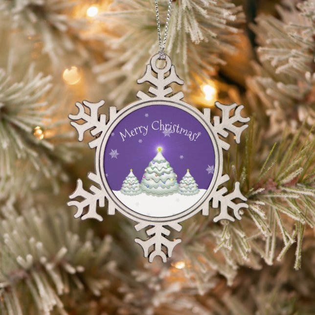 Purple Snowy Christmas Tree Snowflake Ornament (Tree)