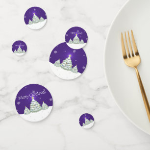Purple Snowy Christmas Tree Table Confetti
