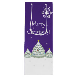 Purple Snowy Christmas Tree Wine Gift Bag