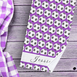 Purple Soccer Ball Pattern Girls Name Female Sport Hand Towel