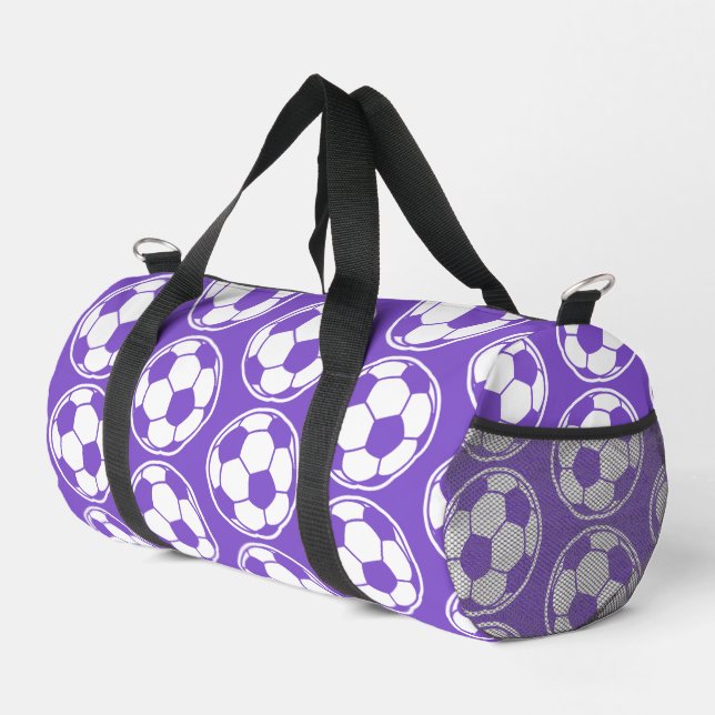 Purple Soccer Ball Pattern Screwball Graphics Duffle Bag (Right Corner)