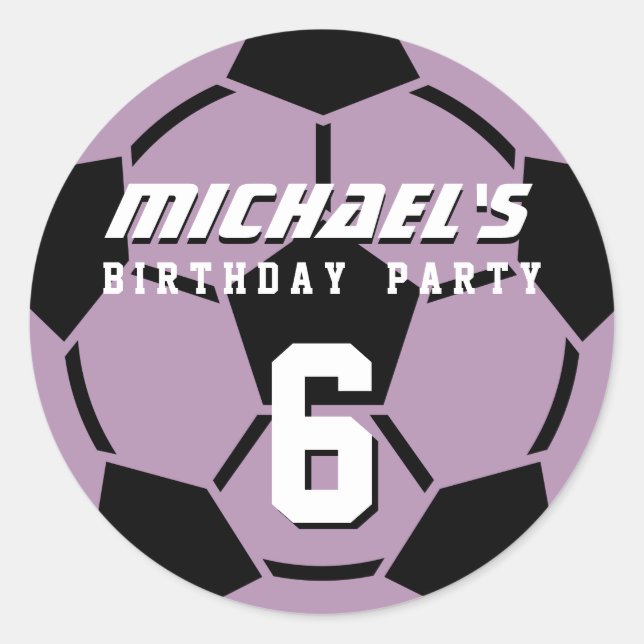 Purple Soccer Ball Sports Birthday Party Stickers (Front)