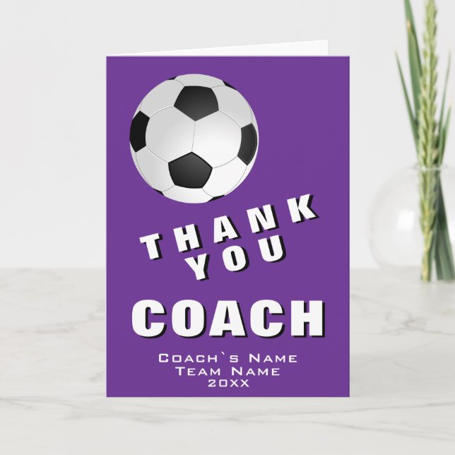 Purple Soccer Ball Thank you Coach Card (Front)