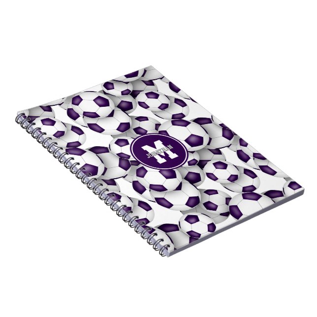 purple soccer balls pattern kids sports notebook (Right Side)