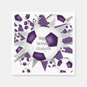 Purple soccer balls stars birthday or team party  napkin