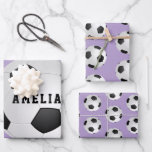 Purple Soccer Football Balls Kids Name Birthday  Wrapping Paper Sheet<br><div class="desc">Purple Soccer Football Balls Kids Name Birthday Wrapping Paper Sheets. Personalise with your name or erase the text.</div>