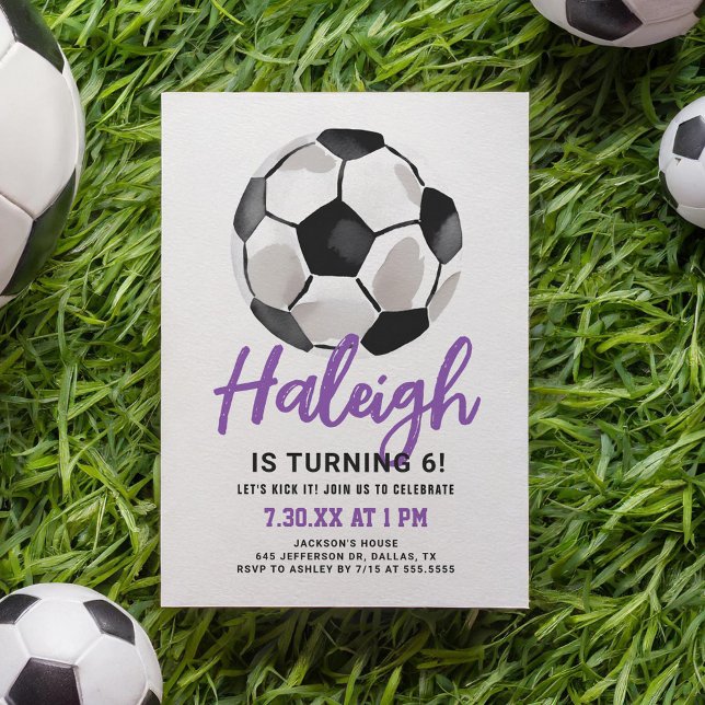 Purple Soccer Girl Birthday Invitation (Creator Uploaded)