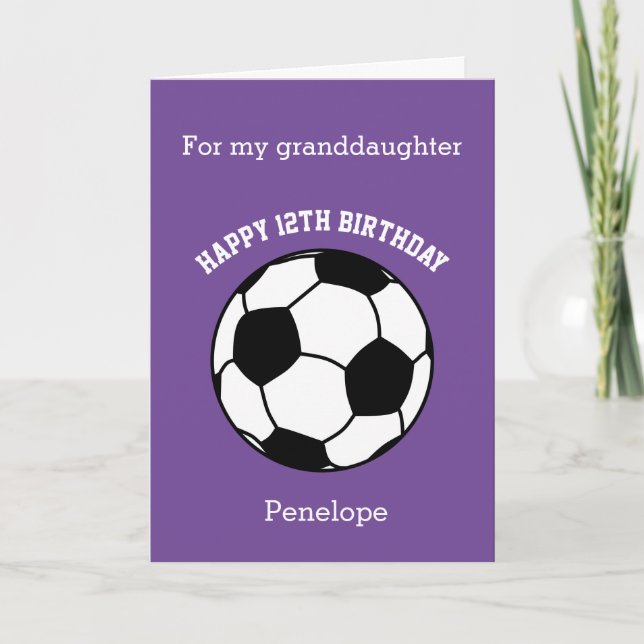 Purple Soccer Sport 12th Birthday Card (Front)