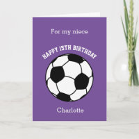 Purple soccer Sport 15th Birthday Card
