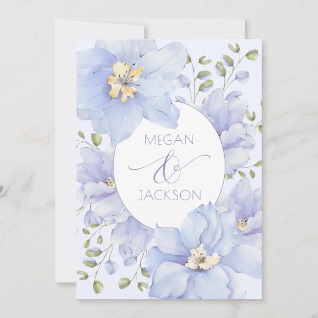 Purple soft flower bloom wedding invitation (Front)