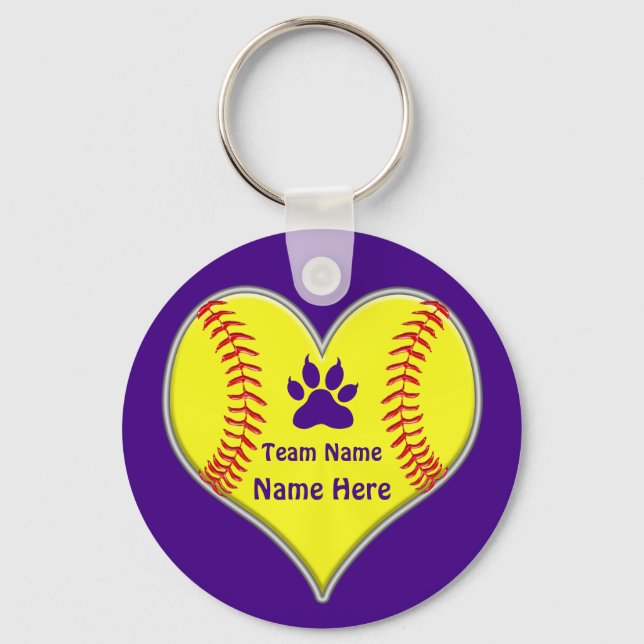 Purple, Softball Keychain with Big Cat PAW Logo (Front)