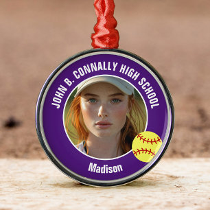 Purple Softball Player Photo High School Christmas Metal Tree Decoration