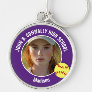Purple Softball Player Photo High School Keepsake Key Ring