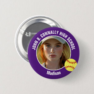Purple Softball Player Photo High School Spirit 6 Cm Round Badge