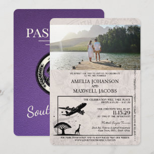 Purple South Africa Passport Wedding Invitation