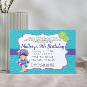 Purple Spa Birthday Invitation, brunette Invitation