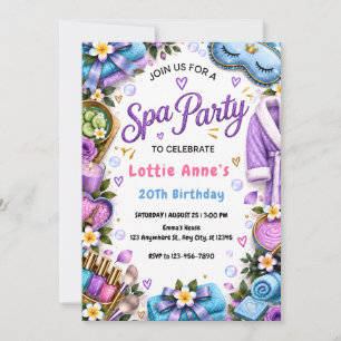 Purple Spa Party Birthday Invitation for Girls