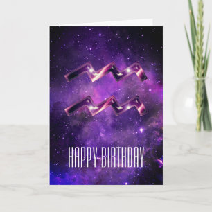 Purple Space Aquarius Birthday Card