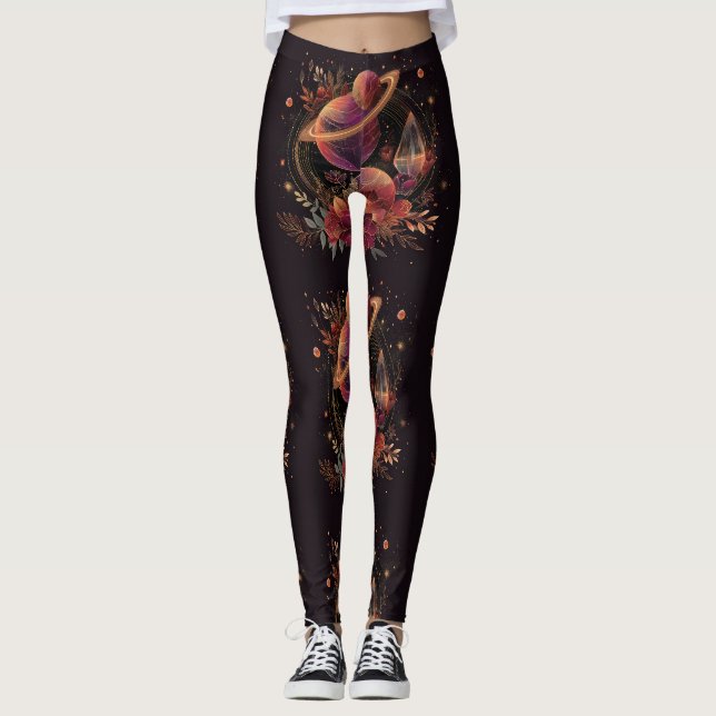Purple Space Fantasy Crystal Ring Planet Leggings (Front)
