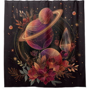 Purple Space Fantasy Crystal Ring Planet Shower Curtain