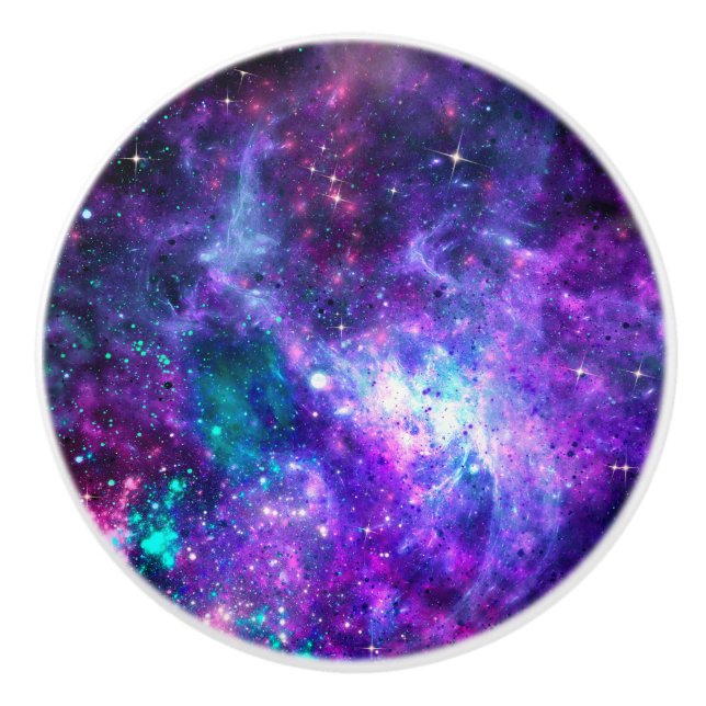 Purple Space Galaxy Cosmic Spacey Teal Pink Sky Ceramic Knob (Front)