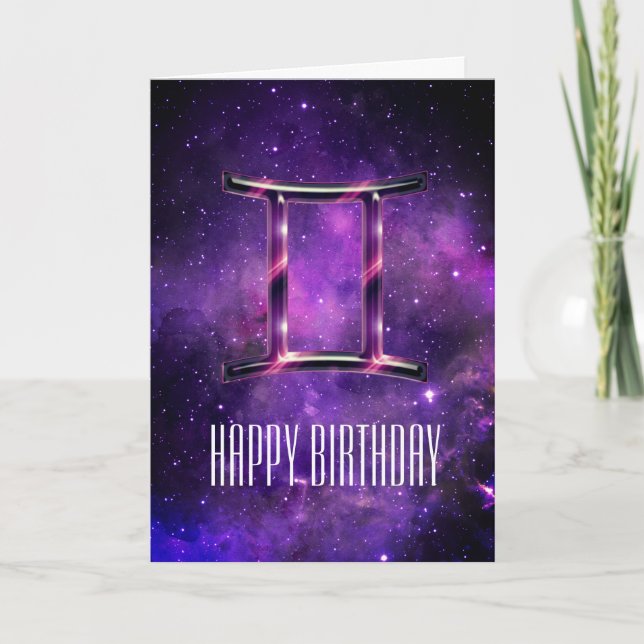 Purple Space Gemini Birthday Card (Front)