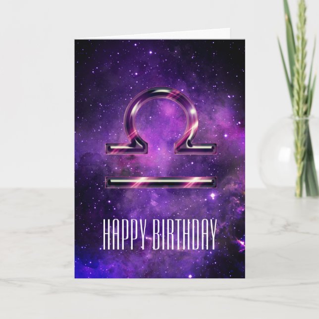 Purple Space Libra Birthday Card (Front)
