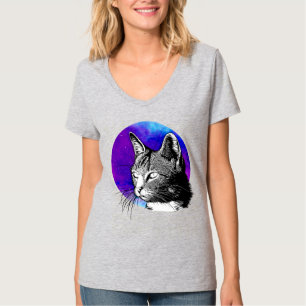 Purple Space Nebula Cat Portrait T-Shirt