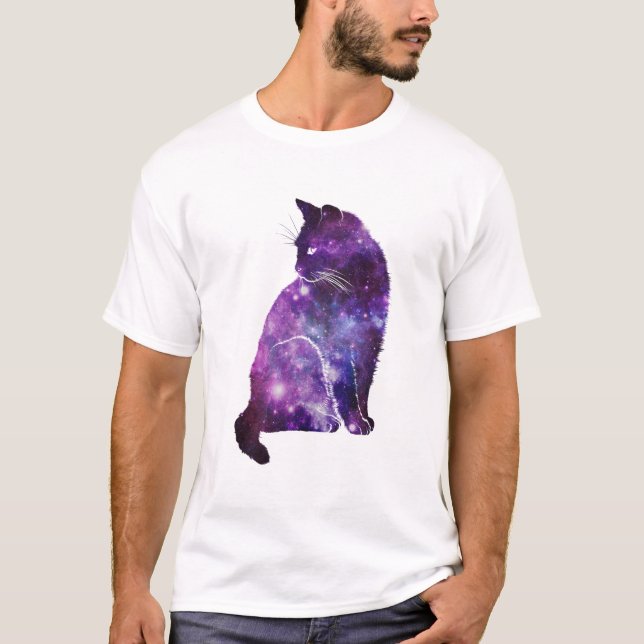 Purple Space Nebula Cat T-Shirt (Front)