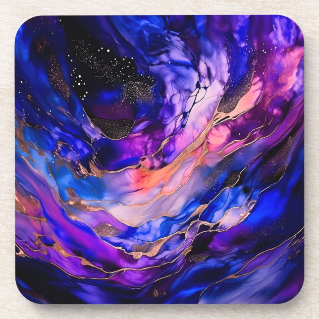 Purple Space Nebula in Alcohol Ink Coaster (Front)