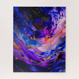Purple Space Nebula in Alcohol Ink Jigsaw Puzzle
