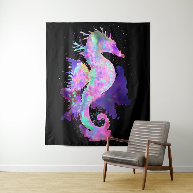 Purple Space Seahorse Tapestry (In Situ)