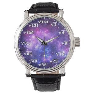 Purple Space Square Root Clock - Math Clock Watch