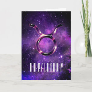 Purple Space Taurus Birthday Card
