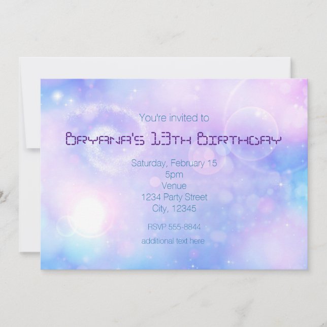 Purple Spacey Lights Birthday Party Invitations (Front)