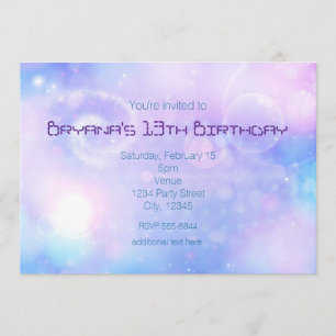 Purple Spacey Lights Birthday Party Invitations