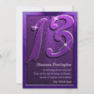 Purple Sparkle 13th Birthday Party Invitations