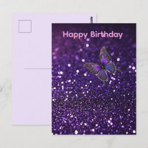 Purple Sparkle Butterfly, Birthday Postcard