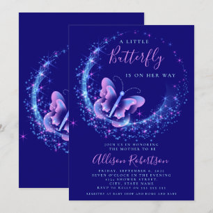 Purple Sparkle Butterfly Girl Baby Shower Invitation
