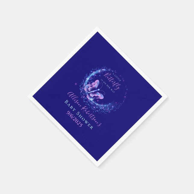 Purple Sparkle Butterfly Girl Baby Shower Napkin (Corner)