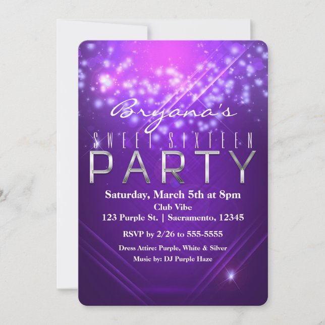 Purple Sparkle Club Vibe Birthday PARTY Invitation (Front)