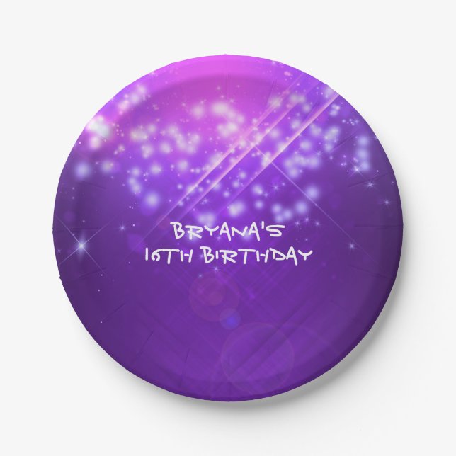 Purple Sparkle Club Vibe Birthday Party Plates (Front)