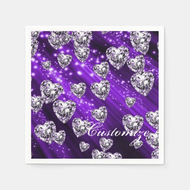 Purple Sparkle Diamond Hearts Napkins (Front)