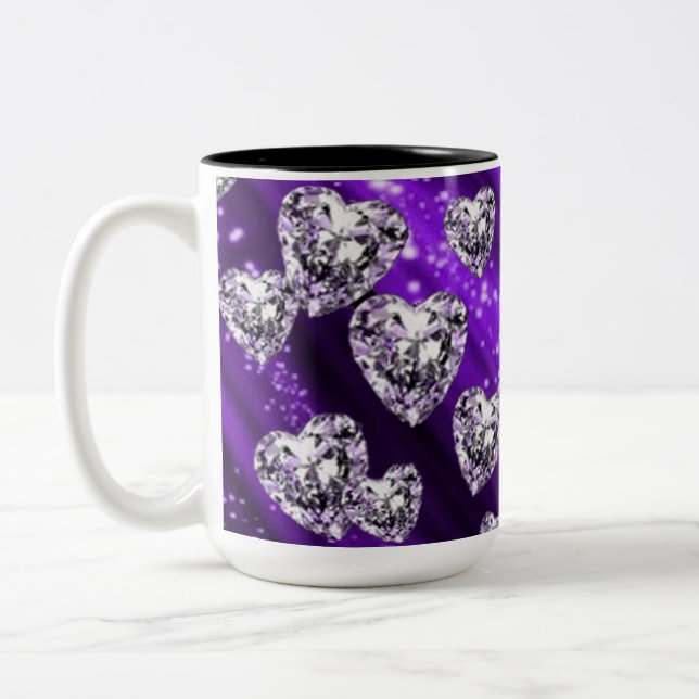 Purple Sparkle Diamond HeartsMug Two-Tone Coffee Mug (Left)