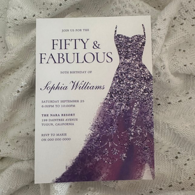 Purple Sparkle Dress 50th Birthday Party  Invitation (Creator Uploaded)